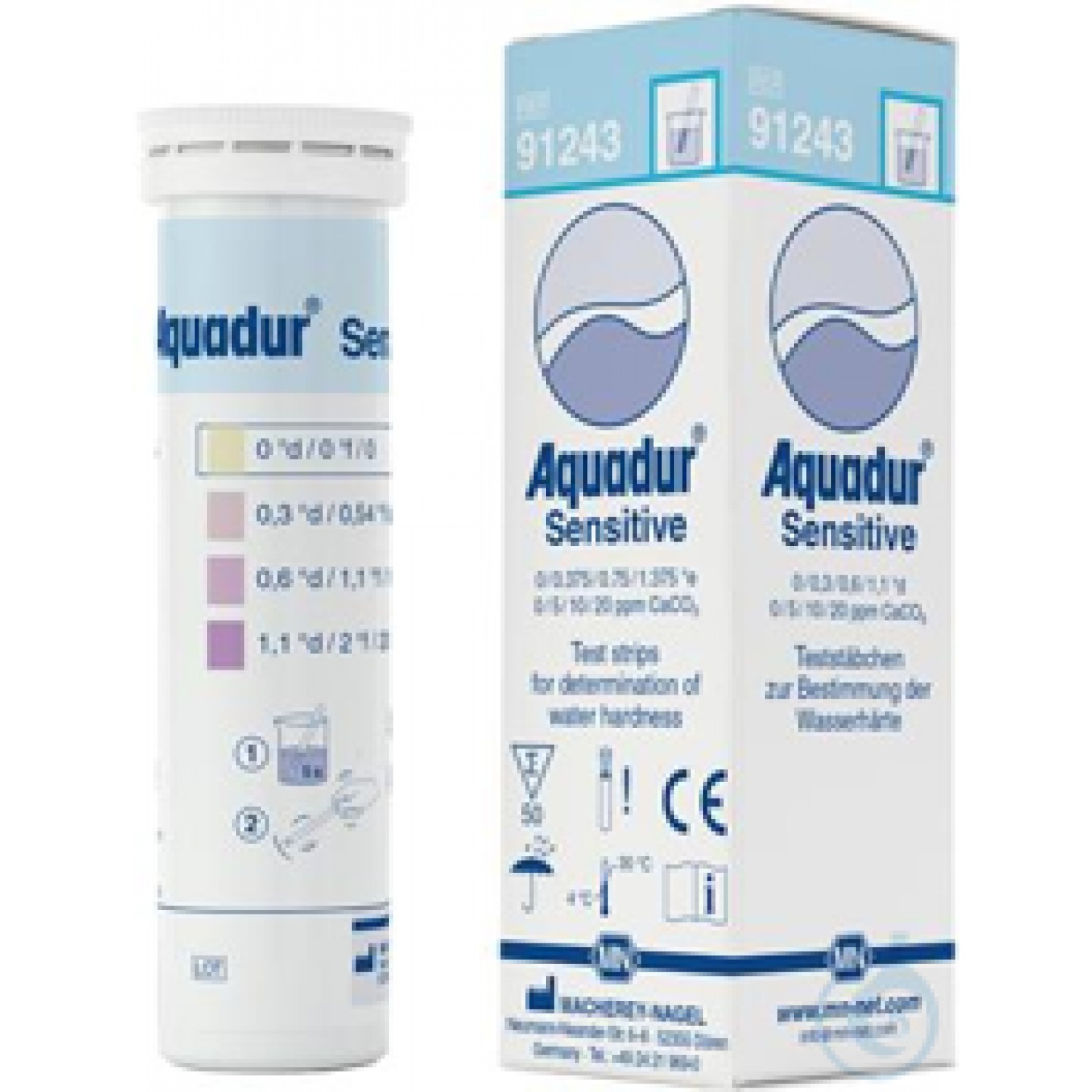 Test şeritleri AQUADUR® Hassas derecelendirme: 0-0,3-0,6-1,1 °d / 0-5-10-20 ppm...